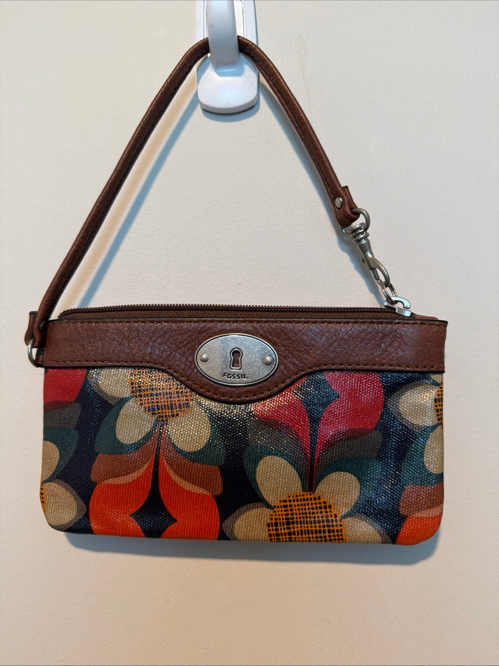Fossil Brown-Trim Multicolor Floral Wristlet